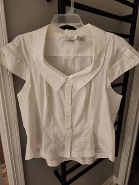 White Women's Cap-Sleeve Button Front Top - Byron LARS